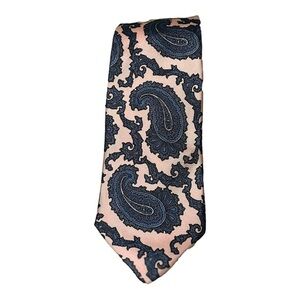 Johnny Carson Pink and Blue Paisley Necktie 100% Silk